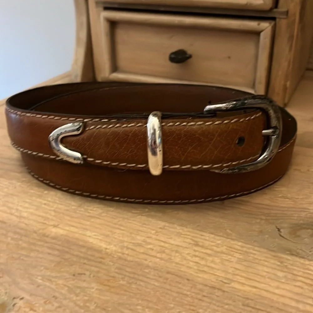 Torino Leather Belt European Tanned Cowhide Brass Tip Brown Size 42 Made in USA